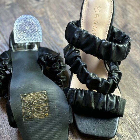 NEW Rampage Square Toe Ruched Heeled Sandals Black with Clear Heels Women's 6 - Picture 10 of 16